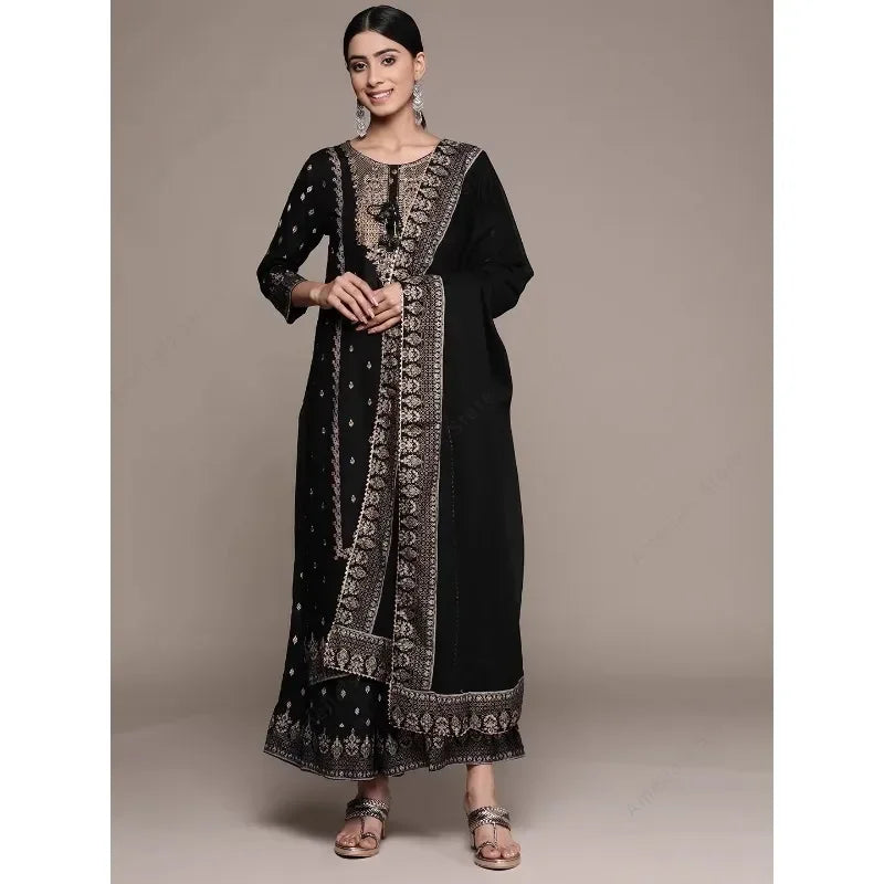 Indian Women's Punjabi Suit 3-Piece Set Cotton Floral Print Kurta Dupatta Ethnic Salwar Kameez for Wedding Diwali Daily Wear