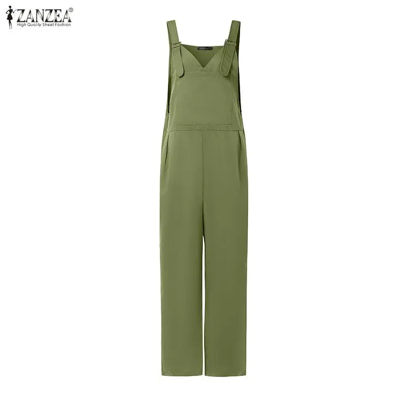 ZANZEA Women's Casual Jumpsuits Adjustable Straps Bib Trousers Overalls Summer 2026 Fashion Solid Suspender Jumpsuits Streetwear