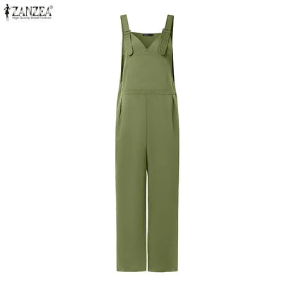 ZANZEA Women's Casual Jumpsuits Adjustable Straps Bib Trousers Overalls Summer 2026 Fashion Solid Suspender Jumpsuits Streetwear
