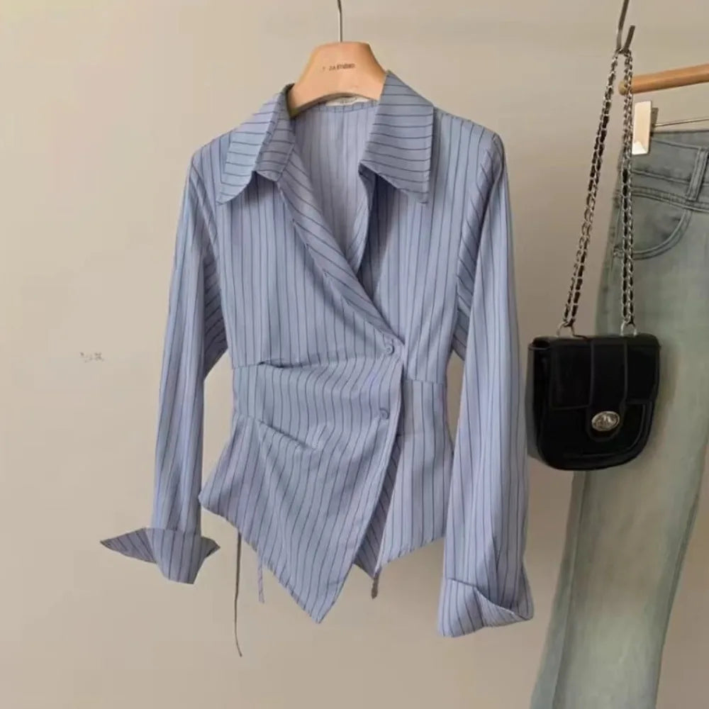 Spring Autumn Casual Striped Shirt Women Shirts Fashion Female Long Sleeve Slim Blouse Tops Office Lady Shirts