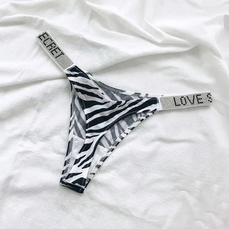 Comfort Ice Silk Seamless Panties Women G String Sexy Rhinestone Leopard Underwear Cotton Low Waist Fitness Lingerie T Thongs
