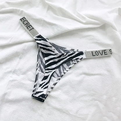 Comfort Ice Silk Seamless Panties Women G String Sexy Rhinestone Leopard Underwear Cotton Low Waist Fitness Lingerie T Thongs