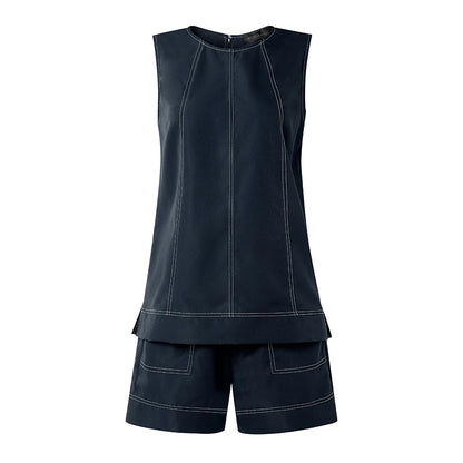 ZANZEA 2PCS Holiday Outfits Fashion Summer 2 Pieces Sets Women O Neck Sleeveless Tanks Shorts Sets Contrast Stitching Tracksuit