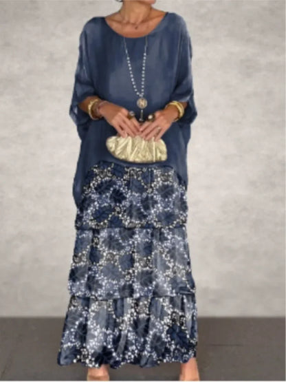 CPSYMYM Fashion New Chiffon Printing Mesh Bat Sleeve O Neck Long Women's Dresses Summer Casual Loose Elegant Female Holiday Beac