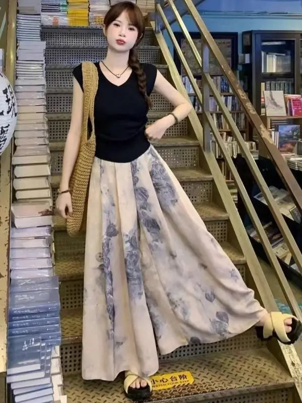 Ice Silk Women Summer Thin Style Slim Casual Straight Nine-point Skirt Pants