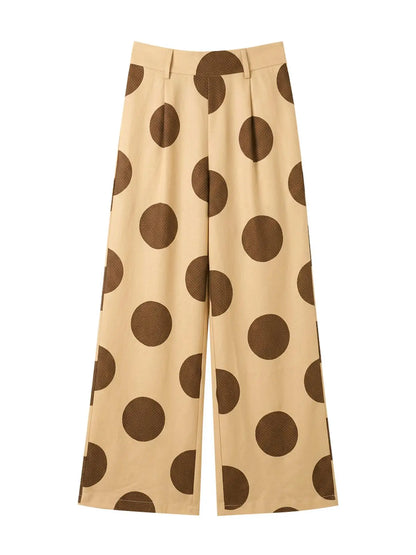 Yeezzi Women's Vintage Polka Dot Wide Leg Pants 2026 New High Waist Pleated Pockets Loose Casual Summer Office Trousers Bottoms