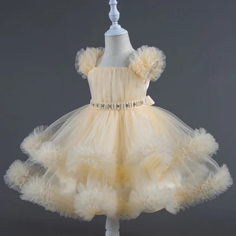 Fashion Solid Color Princess Dress for Girls Lace Mesh Sleevelss Children Girls Party Dress Summer Girl Dresses 1-7 Years