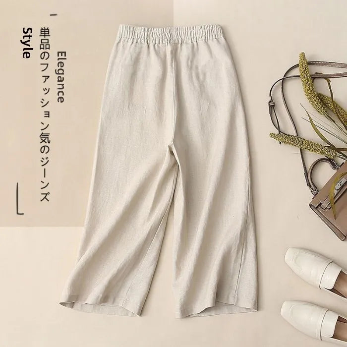 Summer Thin Wide Leg Pants Elastic Waist Loose Fit Mom Jeans  Color Casual High Waist Korean Style Commute Wind