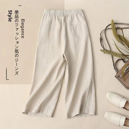 Summer Thin Wide Leg Pants Elastic Waist Loose Fit Mom Jeans  Color Casual High Waist Korean Style Commute Wind