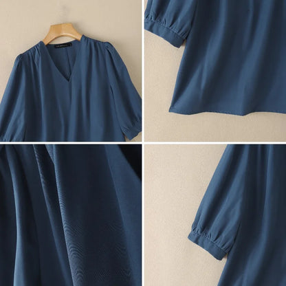 ZANZEA Women Blouse Elegant V Neck Puff Half Sleeve Solid Color OL Work Blusas Casual Tunic Oversize Streetwear Summer Autumn