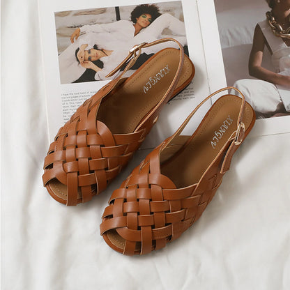 Advanced Womens Flat Sandals Summer Beach Holiday Footwear Fashion Woven Slingback Roman Shoes Designer Elegant Party Big size
