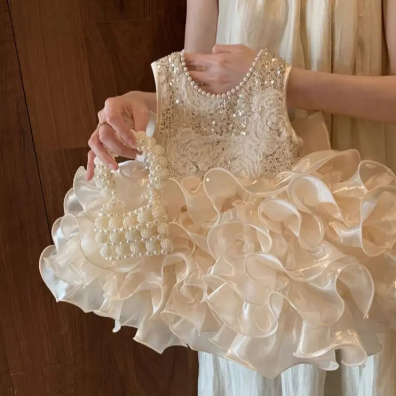 High Quality Kids Princess Dresses Girls Dress-Bead-sequin-flower hemline Girls Party Costume Children Birthday Party Clothes