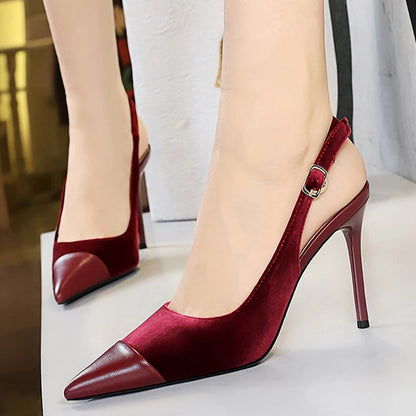 BIGTREE Shoes Suede Women Pumps Splicing Pointed Tip High Heels Hollow Out Hook Strap Heeled Sandals Women Summer Shoes Size 43