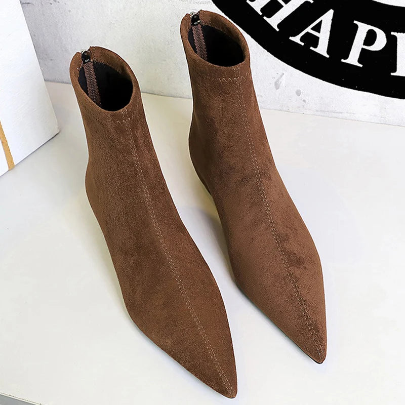 BIGTREE Shoes Suede Women's Boots Wedges Ladies Ankle Boots Low-heeled Shoes Rear Zipper Short Boots Keep Warm Winter Boots