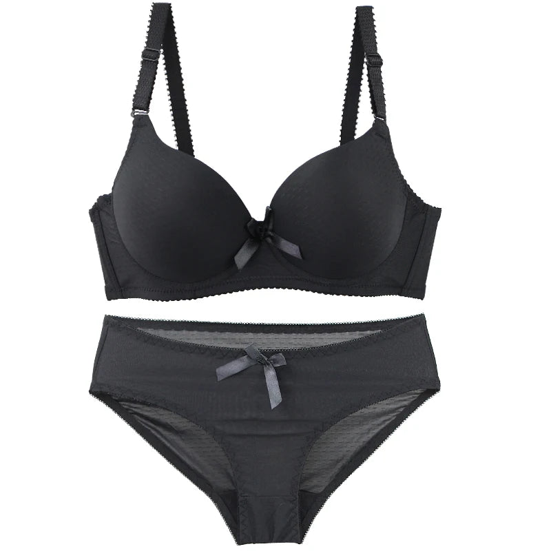 2025 New Sexy Bow Sweat Absorption Bras Set Solid Smooth One-piece Seamless Breathable ABC Cup Underwear Plus Up Lingerie