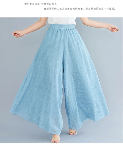 Cotton Linen Wide Leg Pants for Women Summer Casual Loose Pants High Waist Big Swing Skirt Capris Women Clothing PT-565