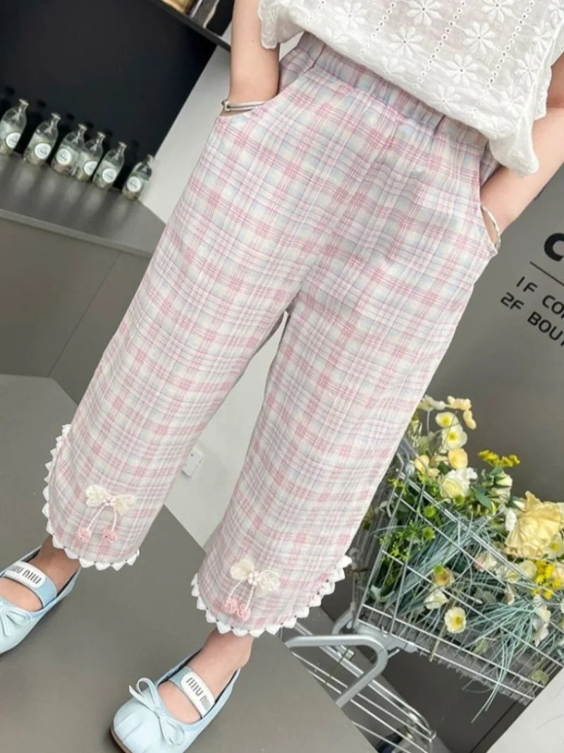 2026 New Girls' Lightweight Anti Mosquito Straight Leg Pants Ethnic Style Summer Trendy Kids Clothing Breathable Comfortable