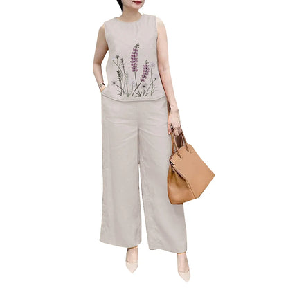 Fashion 2PCS Summer Outfits ZANZEA Sleeveless Embroidery Blouse Pant Sets Women Work OL Matching Sets Casual Holiday Tracksuits
