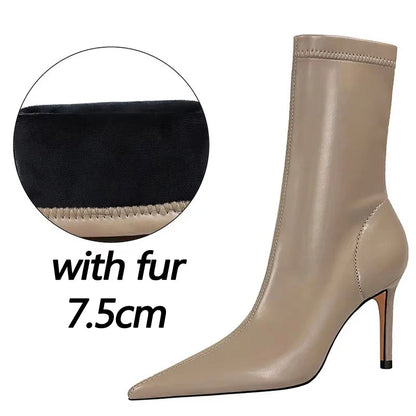 BIGTREE Shoes 2026 New Women Mid-Calf Boots Pointed Toe High-heel Boots Stiletto Heels Leather Boots Fashion Autumn Winter Boots