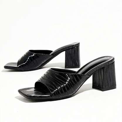 Novelty Striped Detail Mules Sandals Women Fashion Chunky Heel Slippers for Ladies Elegant Women Shoes Summer Slide Sandals