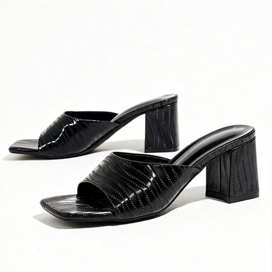 Novelty Striped Detail Mules Sandals Women Fashion Chunky Heel Slippers for Ladies Elegant Women Shoes Summer Slide Sandals