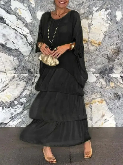 CPSYMYM Fashion New Chiffon Printing Mesh Bat Sleeve O Neck Long Women's Dresses Summer Casual Loose Elegant Female Holiday Beac
