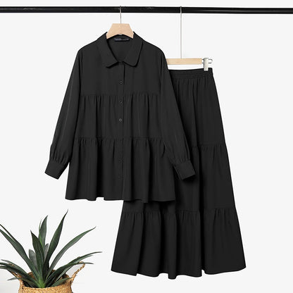 Plus Size Women Dress Sets Modest Muslim Long Sleeve Blouse Maxi Skirt ZANZEA Buttons Up Shirt Sundress Suit 2PCS Ramadan Outfit