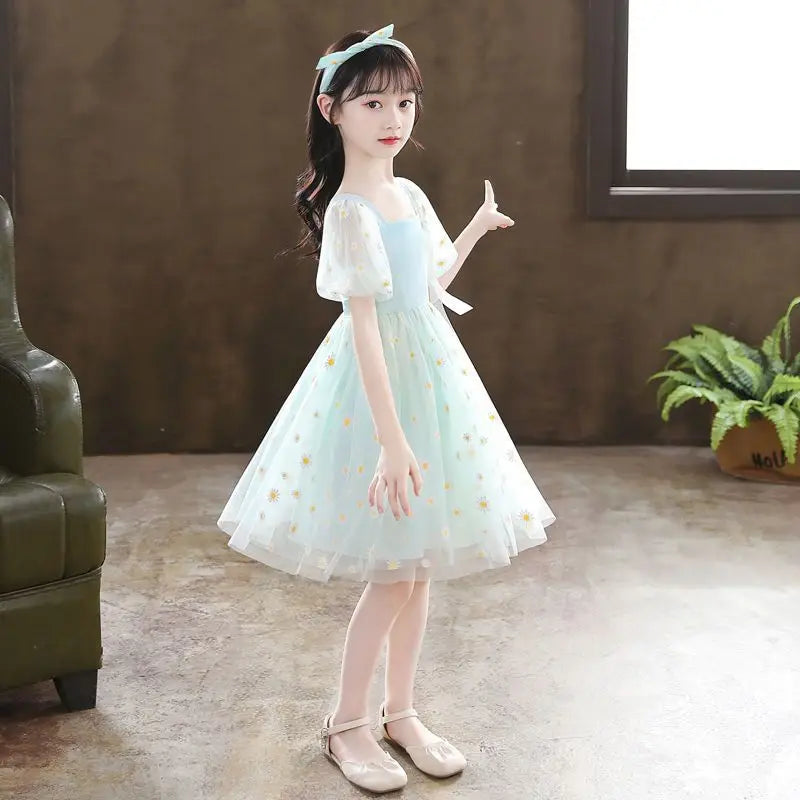 Tulle Skirt Girls Summer Dresses Kids Dress Luxury Cotton Linen Suit Girl From 8 12 Years Old Girl's Clothes Children's Elegant