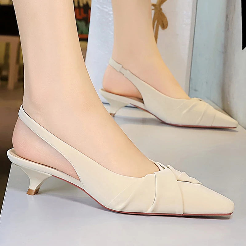 BIGTREE Shoes 3 cm Low Heeled Women's Shoes Bowknot Pleated Women Pumps Hollow Out Hook Strap Ladies' Low Heeled Sandals Summer
