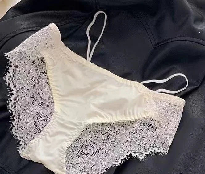 BANERDANNI Kawaii Anime Bra Set Japan Maid Lace Bralette with Thicken Pads Cut-Out Design Small Bust Enhancer Pure-Sex Underwear