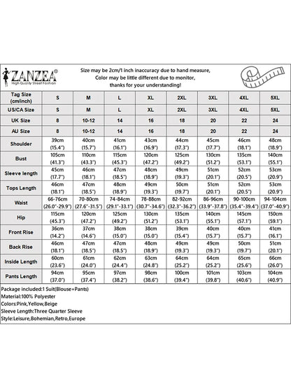 2025 ZANZEA Summer Wide Leg Trousers Suit 2PCS Outfits O Neck 3/4 Sleeve Blouse Pant Sets Casual Women Printed Matching Sets