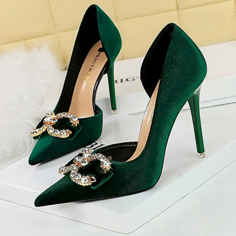 Luxury High Heels Women 7 cm 10.5 Stilettos Metal Rhinestone Women Pumps Fashion Wedding Shoes Ladies Sexy Prom Shoes 2026