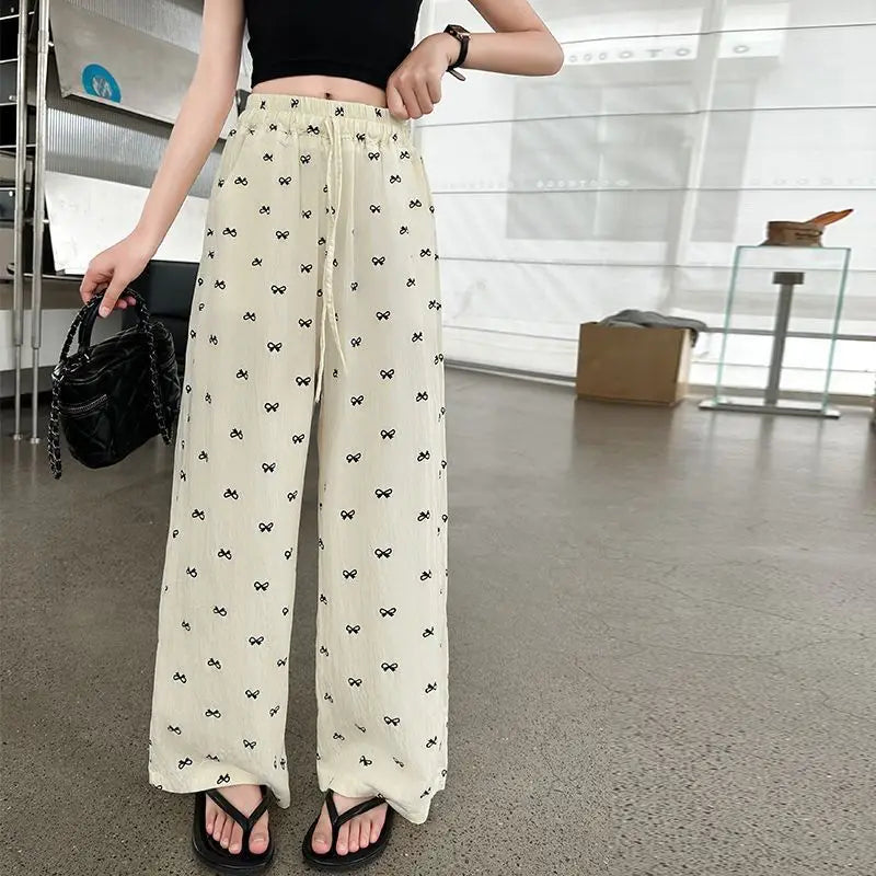 2026 Summer Girls' Ice Silk Mosquito Repellent Loose Straight Leg Wide Leg Pants 5-12 Years Kids School Stylish