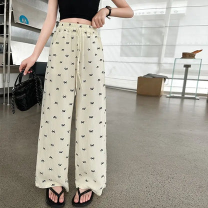 2026 Summer Girls' Ice Silk Mosquito Repellent Loose Straight Leg Wide Leg Pants 5-12 Years Kids School Stylish