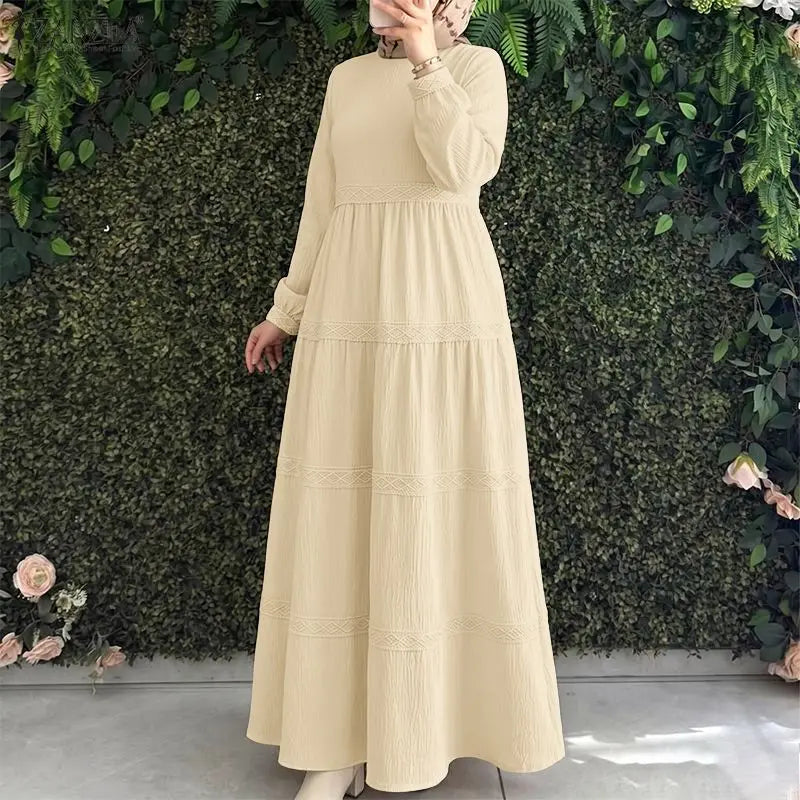 Modest Muslim Abaya Dress ZANZEA Ramadan Robe Women Elegant Long Sleeve Pleated Sundress Dubai Hijab Dresses Eid Kaftan Vestidos