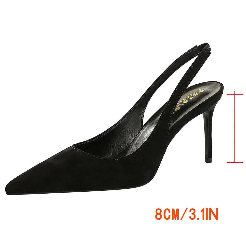 BIGTREE Shoes Suede High-heels Women's Shoes Summer Sandals Women Heels Stiletto 8 cm Pointed High-heeled Sandals Women Pumps