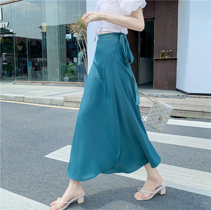 Vacation Style Wrap Skirt Beachside Long Skirt Women's High Waist A-Line Midi Skirt Floral Print One-Piece Summer Spring