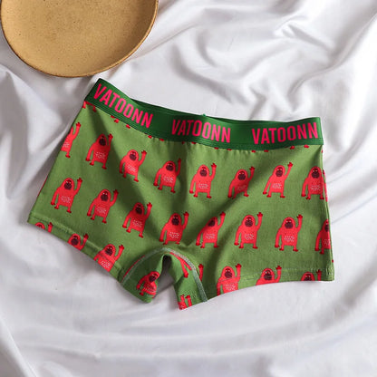 60S Cotton Women Panties Cartoon Print Shorts Sports Boxer Breathable Cozy Sexy Underwear Mid-Waist Boyshort Female Girls Pants