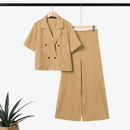 ZANZEA 2026 Women 2 Piece Pant Sets Elegant Striped Short Sleeve Blazer & Wide Leg Pant Suits Office Lady Commute Work Outfits
