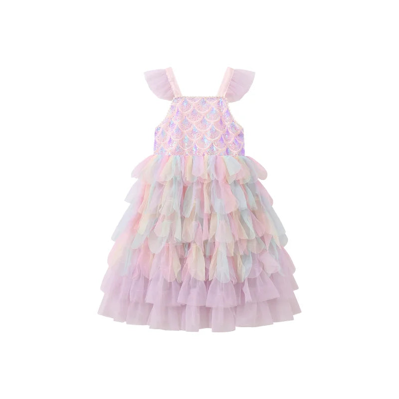 A Sweet and Lovely Girls' Mermaid Dress in Light Purple, Hot Sale Colorful Sparkling Sequin Party Outfit