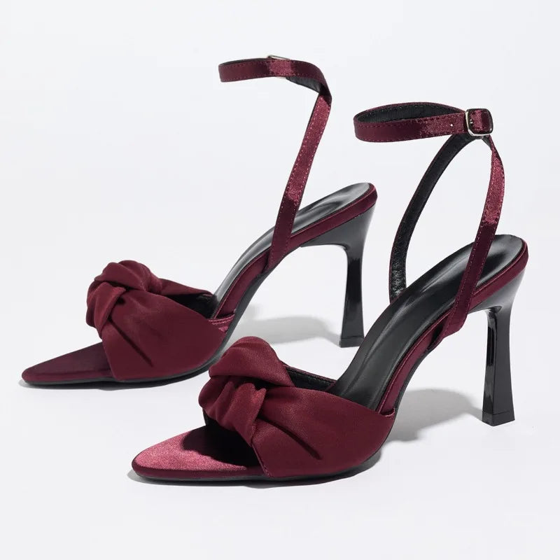 Sexy Pointed Toe High Heel Sandals Women Luxury Satin Ankle-Strap High Heels for Ladies Street-style Women's Sandals Summer 2026