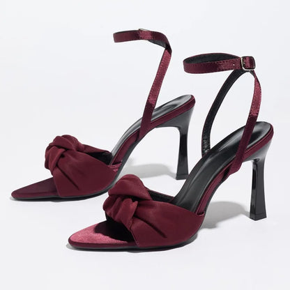 Sexy Pointed Toe High Heel Sandals Women Luxury Satin Ankle-Strap High Heels for Ladies Street-style Women's Sandals Summer 2026