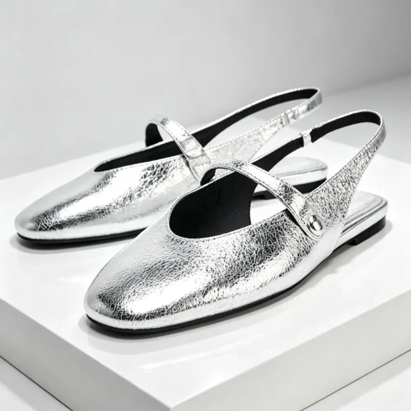 Luxury Metal Grain Design Flat Sandals Women Fashion Gold Silver Slingback Slippers for Girls Cute Summer Comfortable Beach Shoe