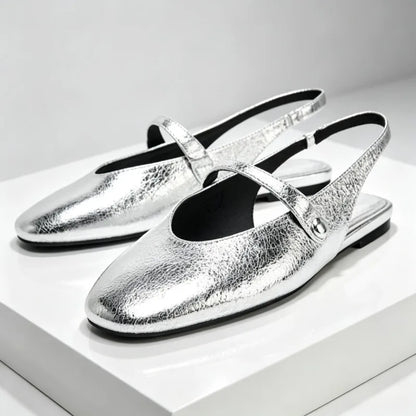 Luxury Metal Grain Design Flat Sandals Women Fashion Gold Silver Slingback Slippers for Girls Cute Summer Comfortable Beach Shoe