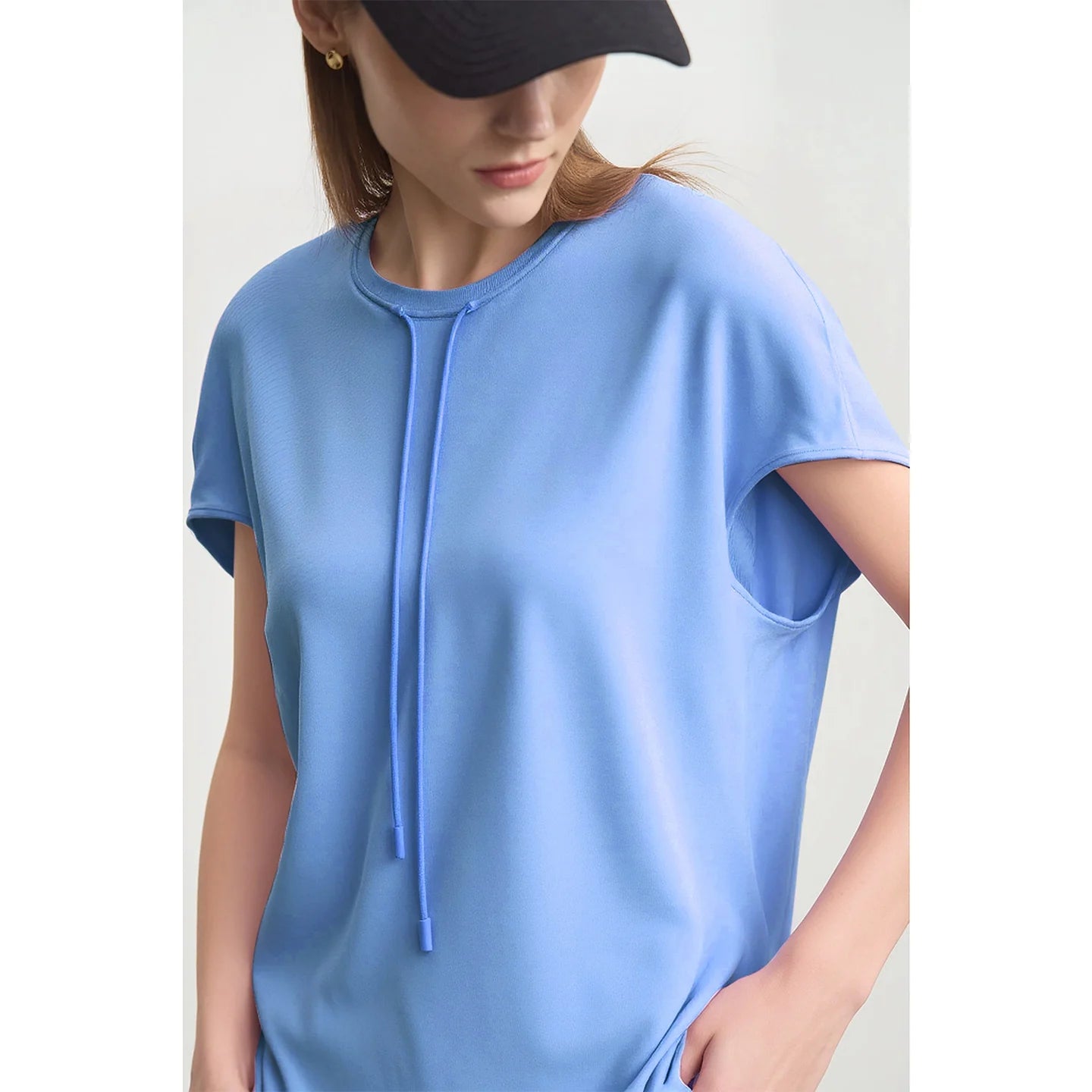 Amii Women's T-Shirt 2026 Summer New Quick Dry Anti-Bacterial Drawstring Dolman Tee Loose Tunic O-Neck Top For Women 12622024