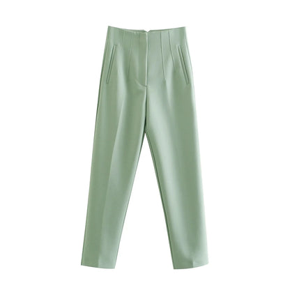 Hot Sale Women Summer Thin Casual Cropped Pants Stretchy Temperament Pleated Slimming Capris Ankle Length High Waisted Trousers