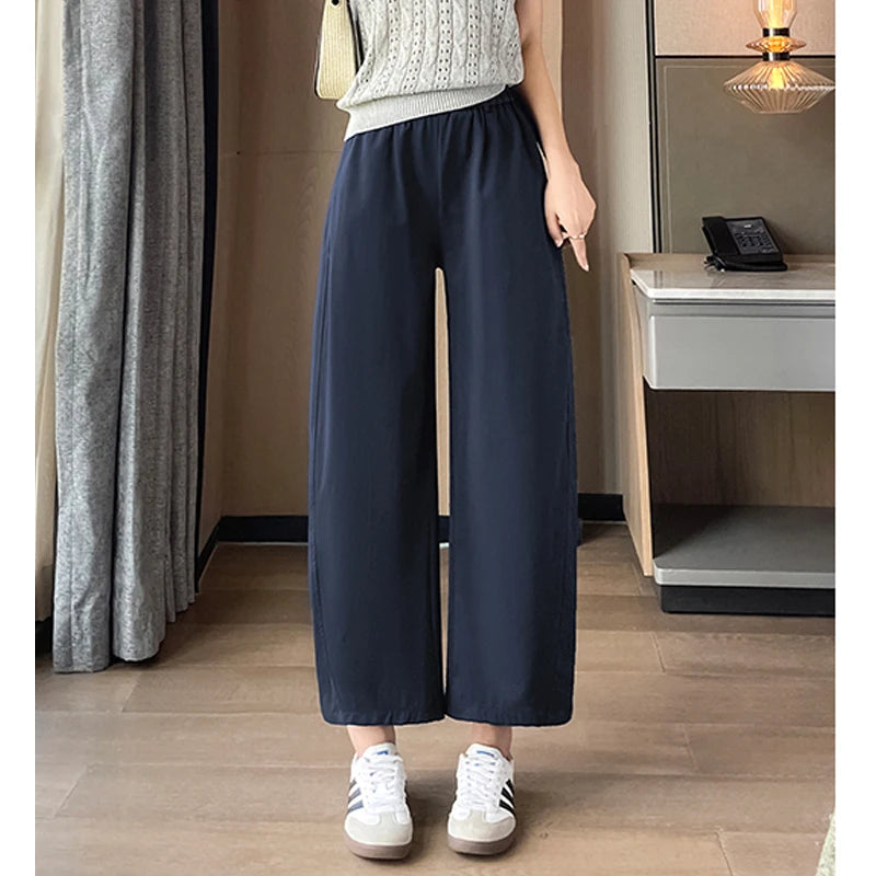 Women Cotton Linen Casual Pants 2026 Summer New High Waist Pleated Wide Leg Ankle Chic  Pants Easy Wear Quality  Trousers