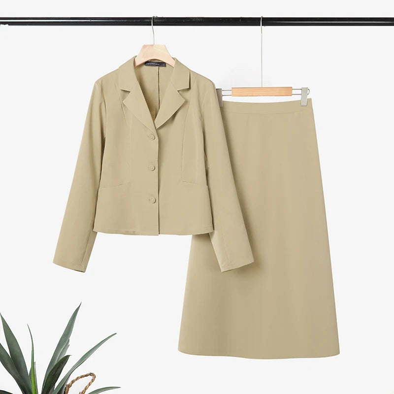 2026 ZANZEA Spring Lapel Neck Long Sleeve Shirt Dress Sets Office Women 2 Pieces Sets Stylish Solid OL Outfits A Line Skirt Suit