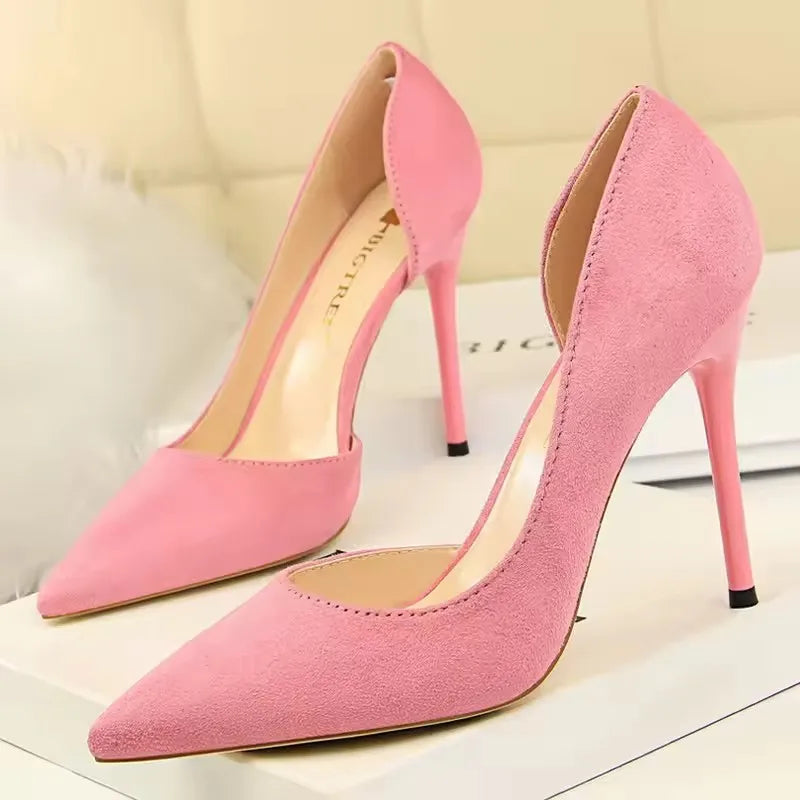BIGTREE Shoes Pointed Toe Woman Pumps Stiletto High Heels Suede Women Shoes Sexy Women Heels Wedding Shoes Female Heels 10.5cm
