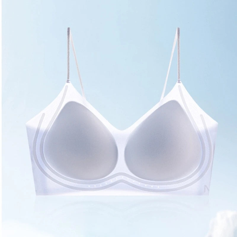 Summer Thin Ultra-thin Ice-skinned Thin Shimmering Shoulder Strap Underwear for Women Without Marks and Beautiful Back Bra